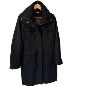 DKNY Women's Wool Blend Preppy Academia Long Black Coat size 8